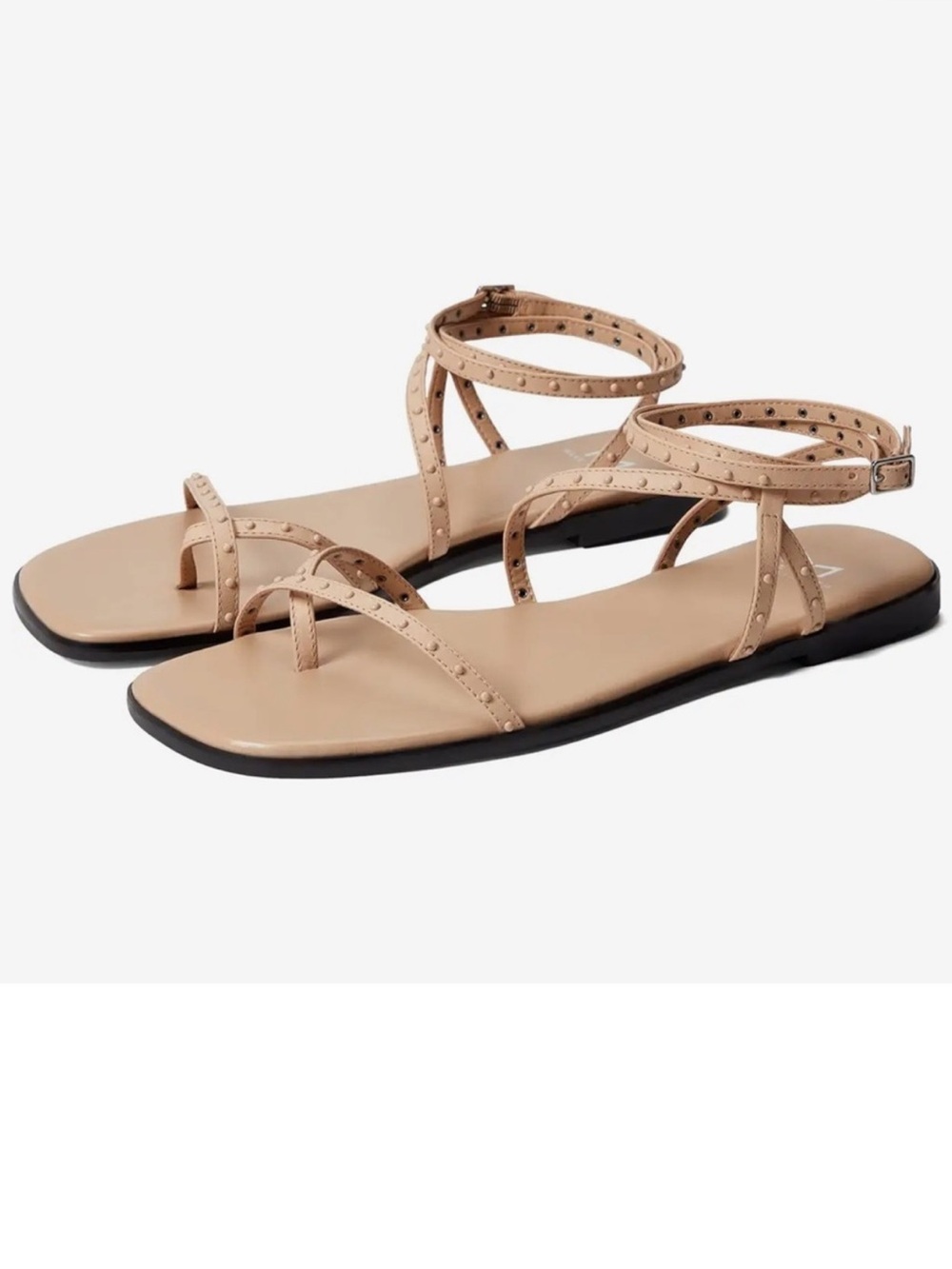 Marc Fisher Nalica Studded Strappy Sandals Nude Leather Size 6